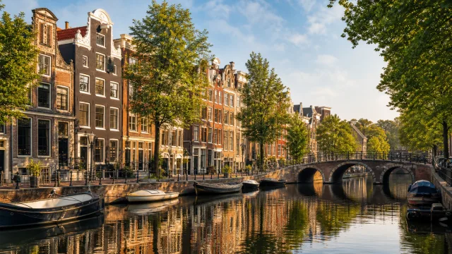 Illustrated city view of Amsterdam