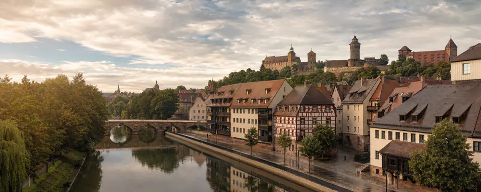 Illustrated panoramic view representing Nuremberg, Germany, in natural weather light