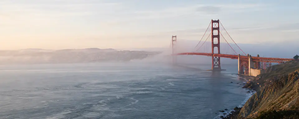 Illustrated panoramic view representing San Francisco, United States, in natural weather light
